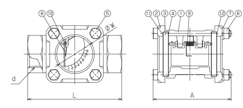 SF-1S Flap Type Sight Glass Dimensions